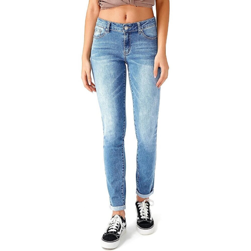 Women's Ripped Stretch Boyfriend Jeans Mid Rise Distressed Straight Leg
